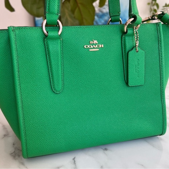 NWOT COACH Crosby Mini Carryall In Crossgrain Leather Green Gold 33996 - Picture 2 of 6